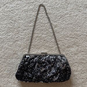 Jennifer Lopez Black and Silver Sequin Clutch